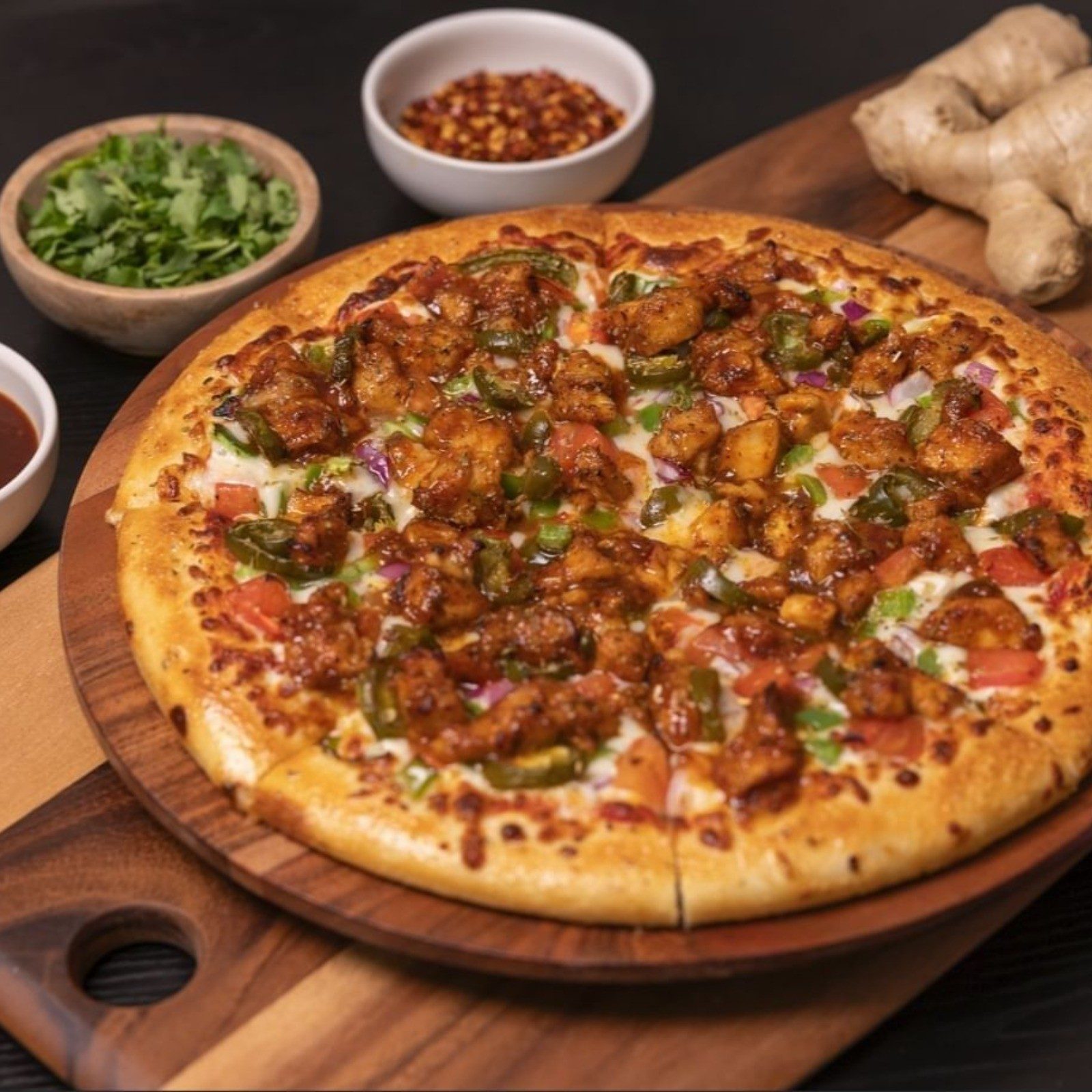 Korean Chili Chicken Pizza.