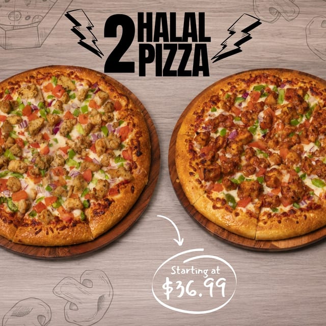 2 Halal Pizzas.