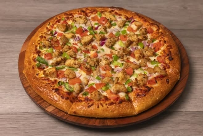 Halal Ranch Chicken Pizza.