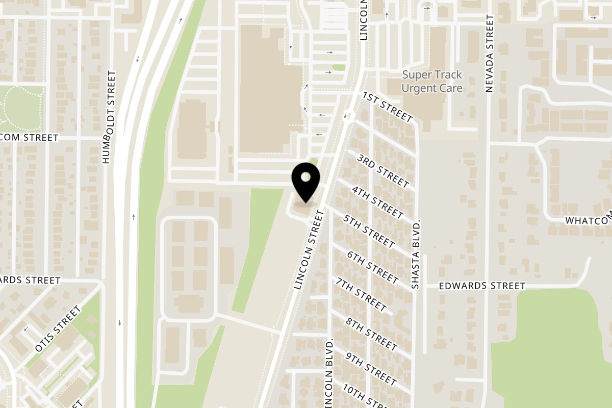 Map showing the location of Can Am Pizza Bellingham WA on 1251 Lincoln St in Bellingham